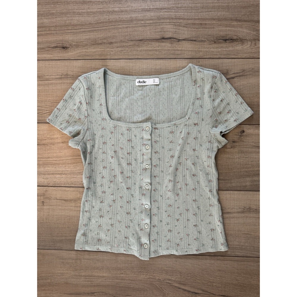 Elodie Tee Womens Medium Floral Shirt Top Square Neck Cottagecore Coquette